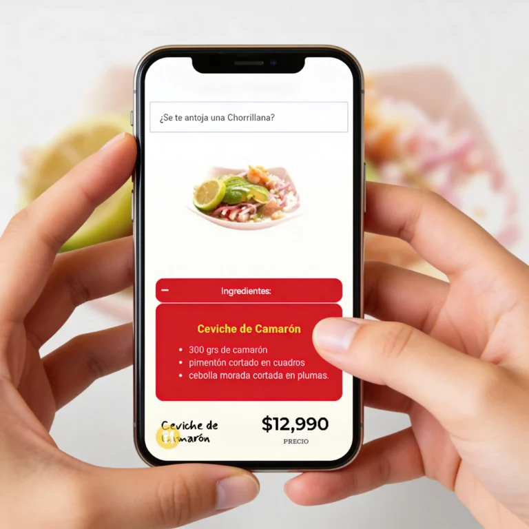 menú digital para restaurantes con ingredientes de platos de comida